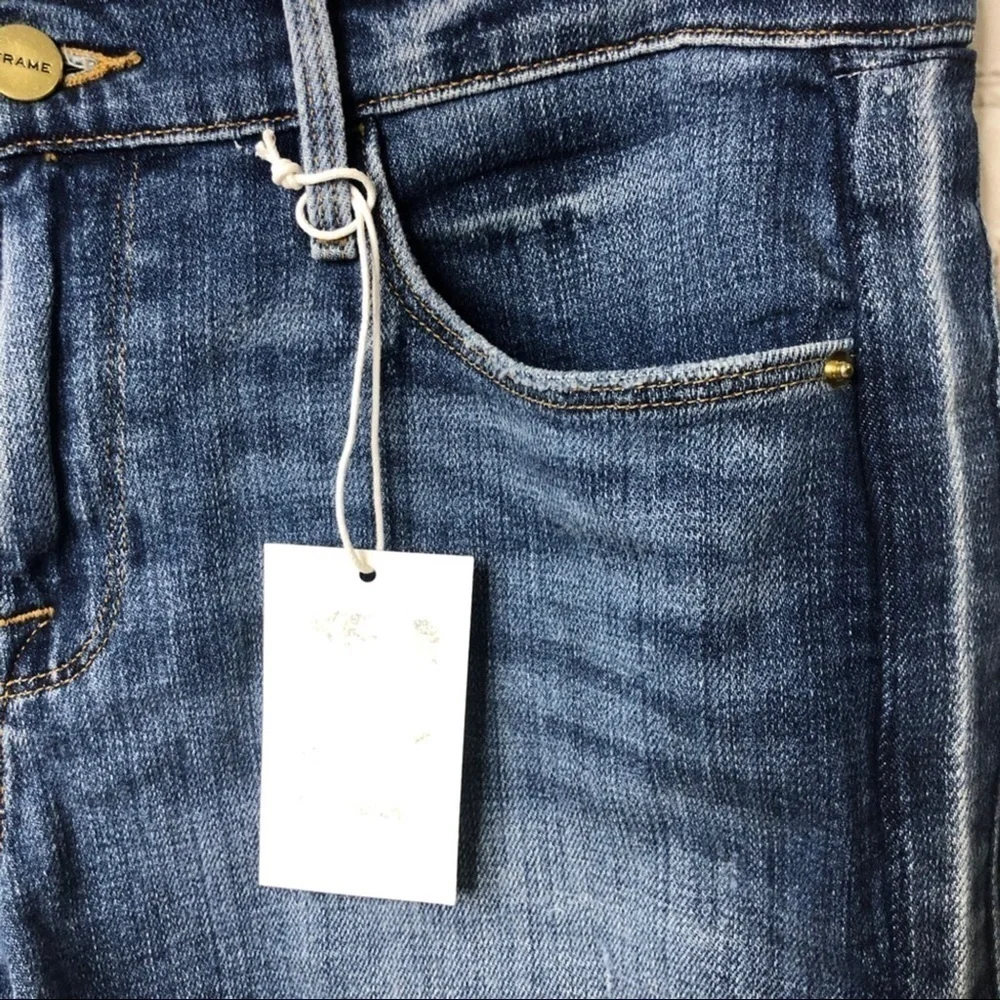 Frame Cleo Tux Stripe Fray Hem Denim Jean Shorts Size 28 Cut Off Shorts … - Picture 8 of 10